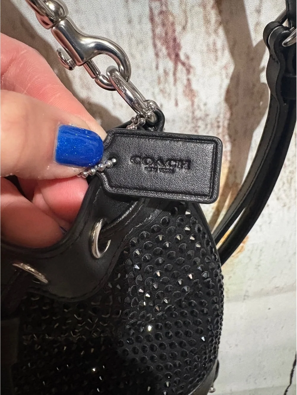Coach Black Crystal Embellished Leather Bucket Bag with Adjustable Strap CX213